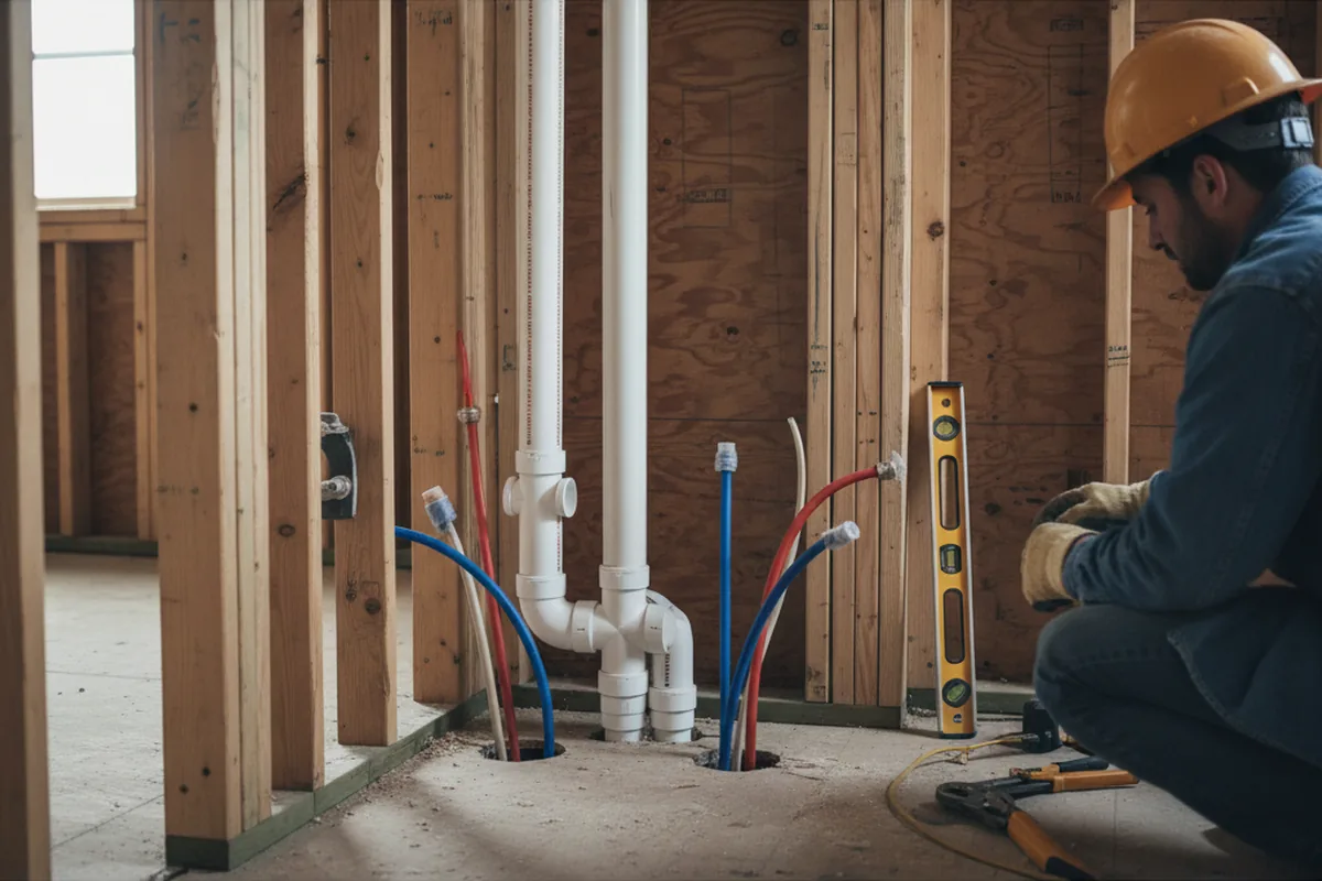 Drain and supply rough-in during Sump Pump Repair in Buckley